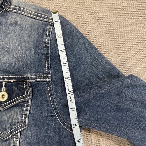 Maurices Womens Blue Denim Jean Jacket Size M Button Front Long Sleeve Pockets - Picture 13 of 14